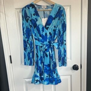 Milly Vibrant Blue Floral Long Sleeve Dress